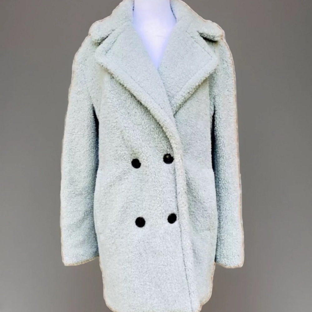 Mint Blue Double-Breasted Faux Fur Teddy Pea Coat Kensie Macy's Lined Mid-Length